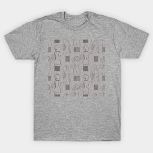 Black woman-shaped comb on grey background T-Shirt